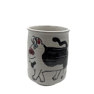 SUKI Diamond Studio California Art Pottery Cat Mug Hand Made Signed Blue White